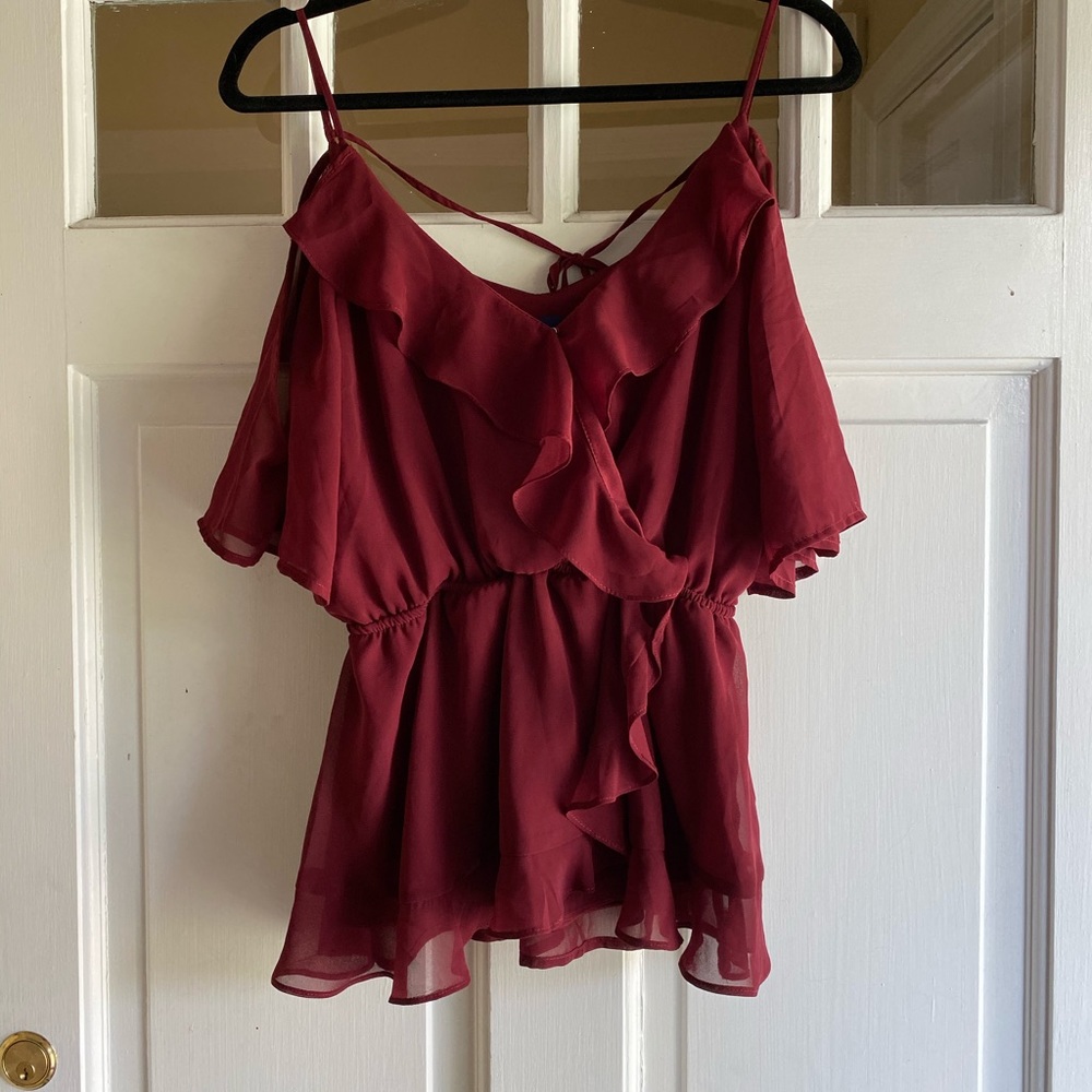 Francesca's Collections Burgundy Ruffle Top